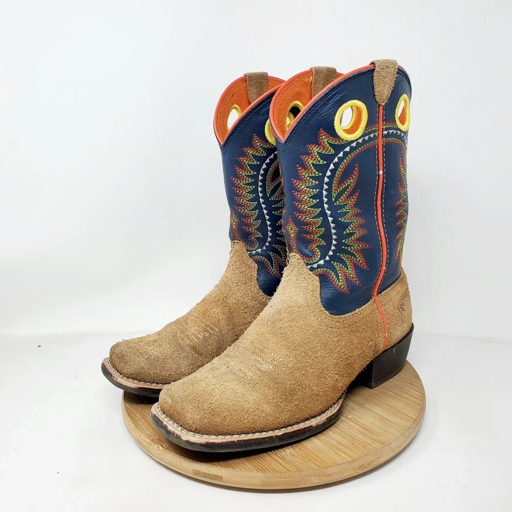 Ariat Derby Monroe Boots Kids 3 Western Roughout Square Toe Boys Girls‎ Shoes